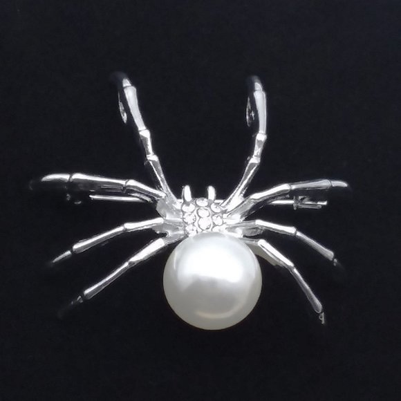 Spider Brooch Pearl Rhinestones Silver Metal Versatle to Pendant Trendy Stylish - Picture 1 of 6